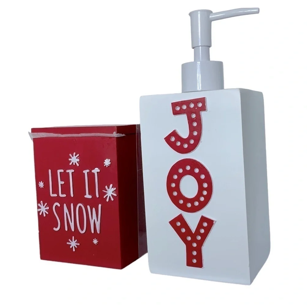 Wondershop Bath Christmas Accessory Set Soap Dispenser and Canister 2 Piece Set